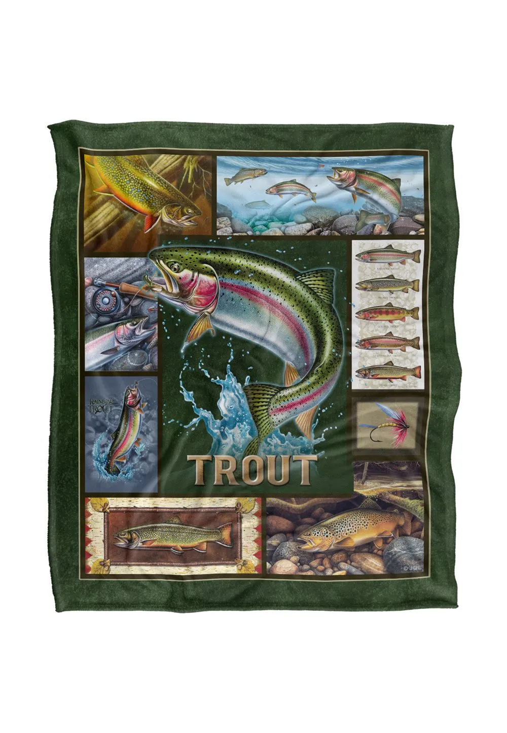 JQ Licensing Trout Fishing Silky Touch Super Soft Throw Blanket 152 X 127 cm in White