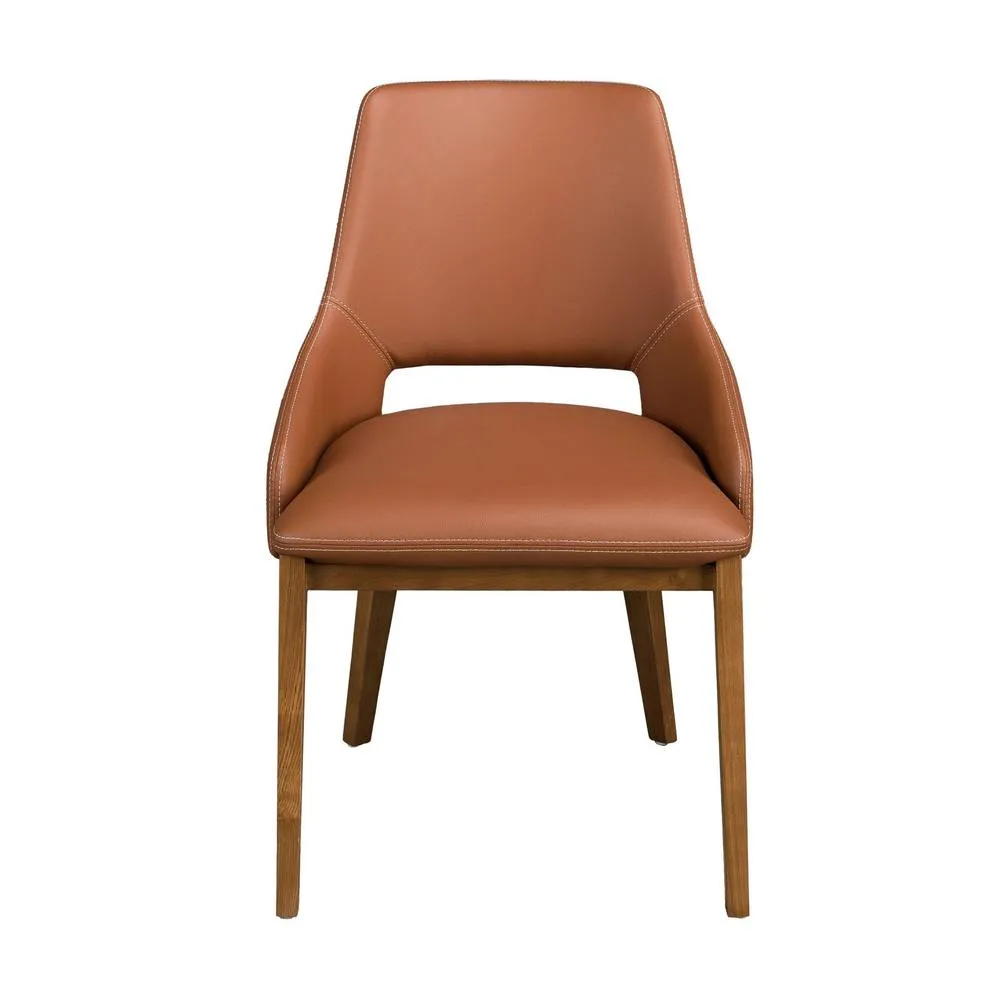 Angel Cerda Brown Leatherette Dining Chair with Walnut Legs 2