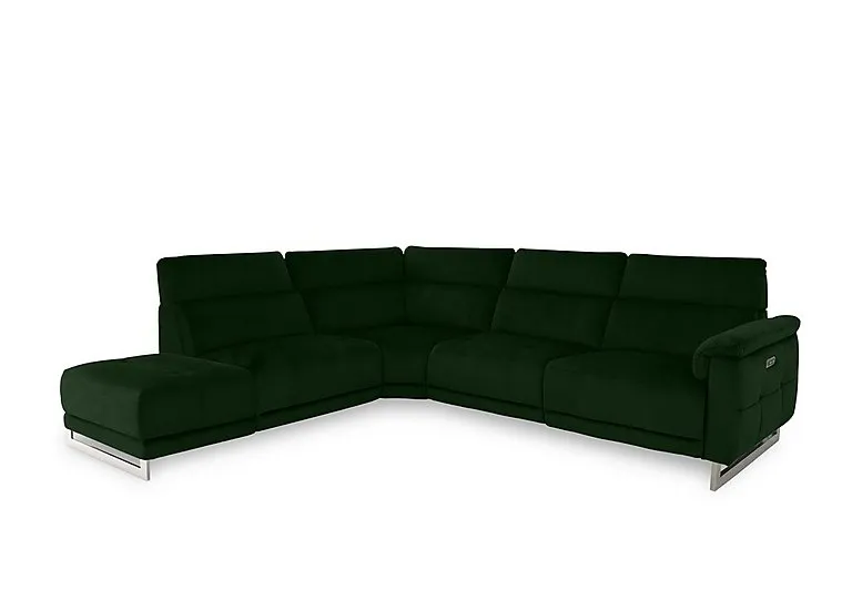 Moet Fabric Power Recliner Chaise End Left Hand Facing Corner Sofa with Telescopic Headrests - Bottle Green - Sofas and Armchairs - In Time for Christmas