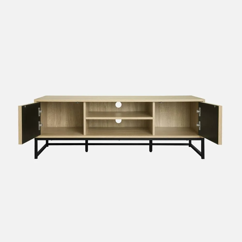 sweeek 120cm Tv Unit Grooved Wooden Effect & Metal 2 Doors in Light Brown 3