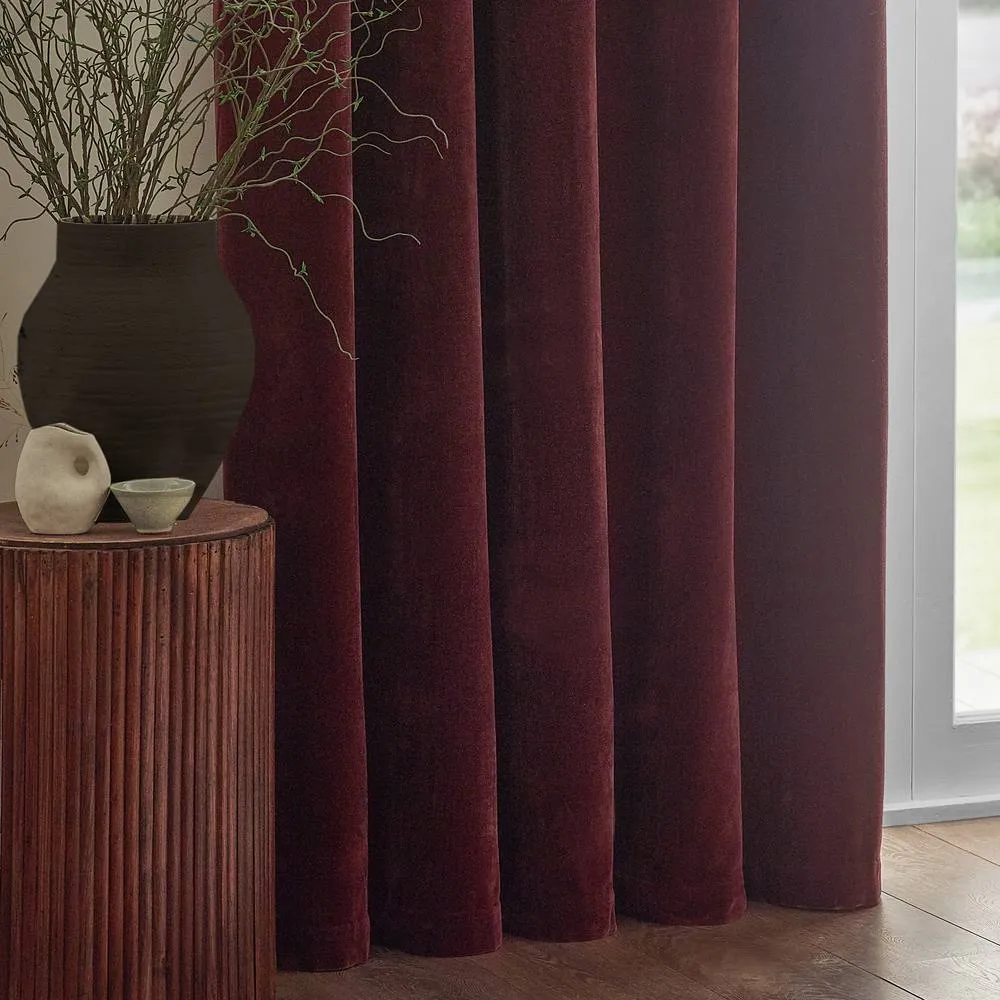 Yard Heavy Chenille Velvet Room Darkening Eyelet Curtain Pair in Wine 4