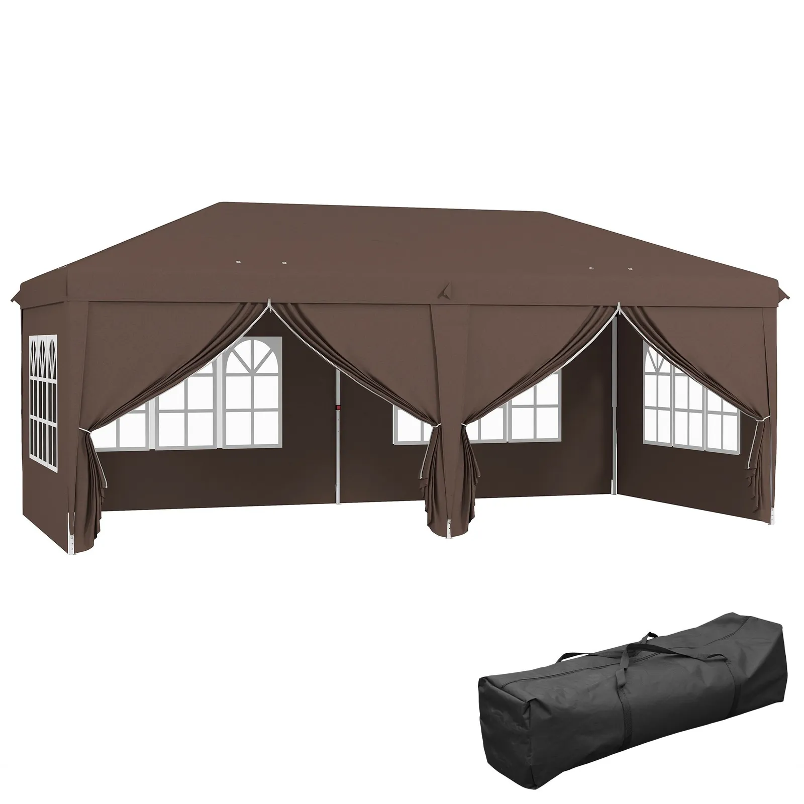 OUTSUNNY 3 x 6 m Pop Up Gazebo with Sides & Windows in Brown 2