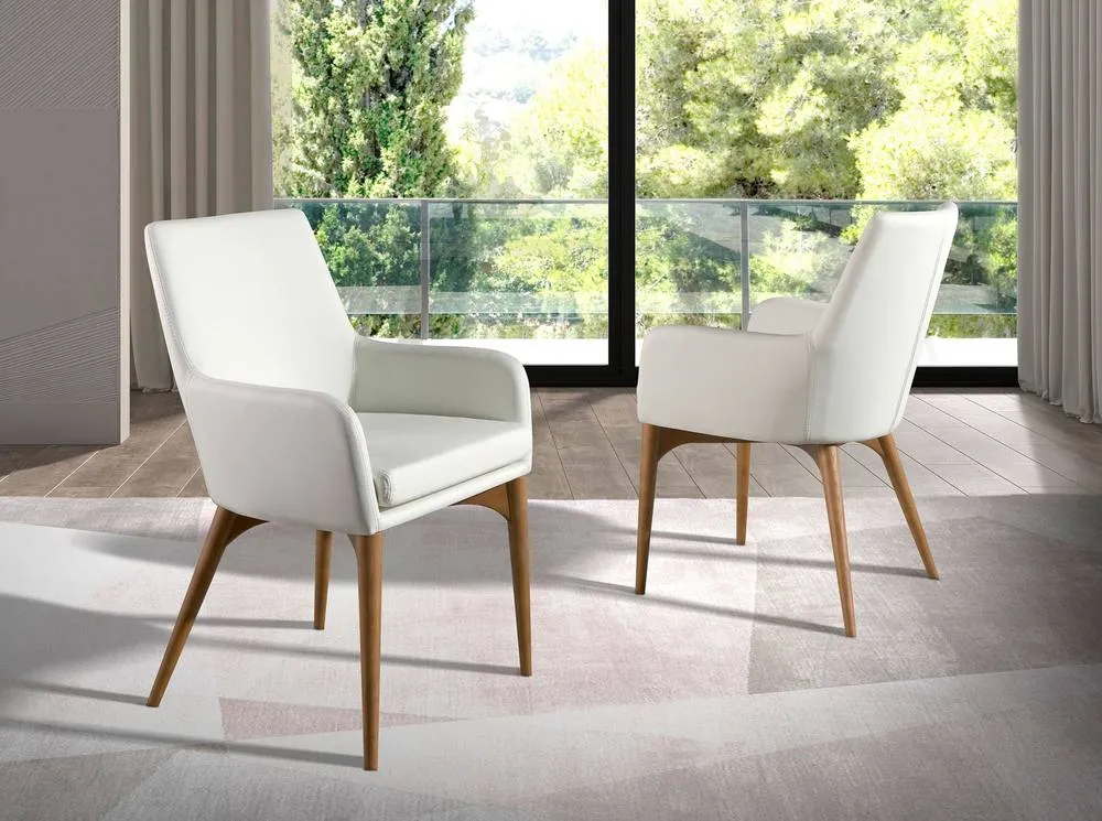 Angel Cerda White Leatherette Dining Chair with Walnut-Coloured 3