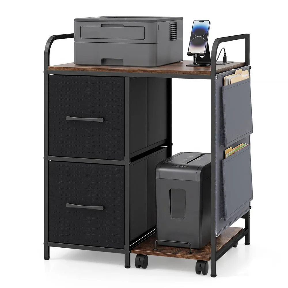 Costway Printer Stand Charging Station Rolling Shredder Brown