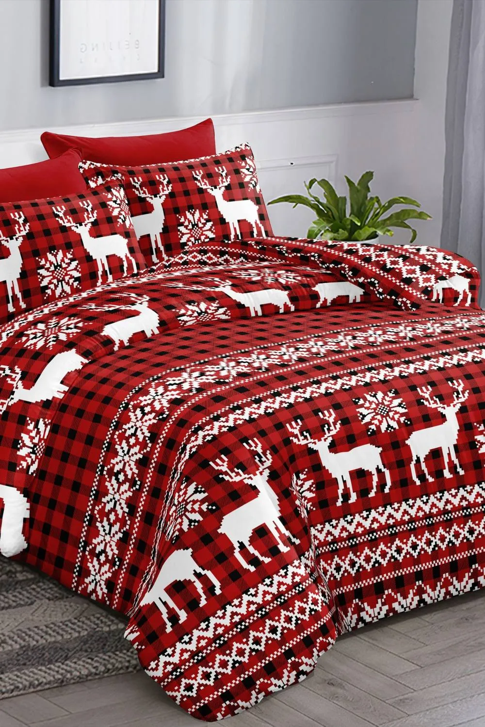 Ezysleep Nordic Stag Christmas Duvet Set in Red 2