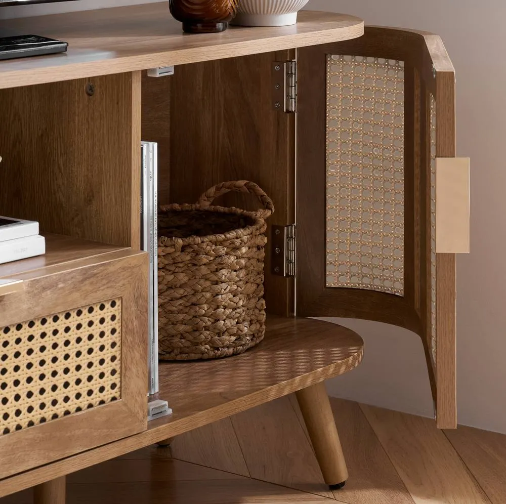 Birlea Rattan TV Entertainment Unit Curved Cabinet Sark in Beige 3