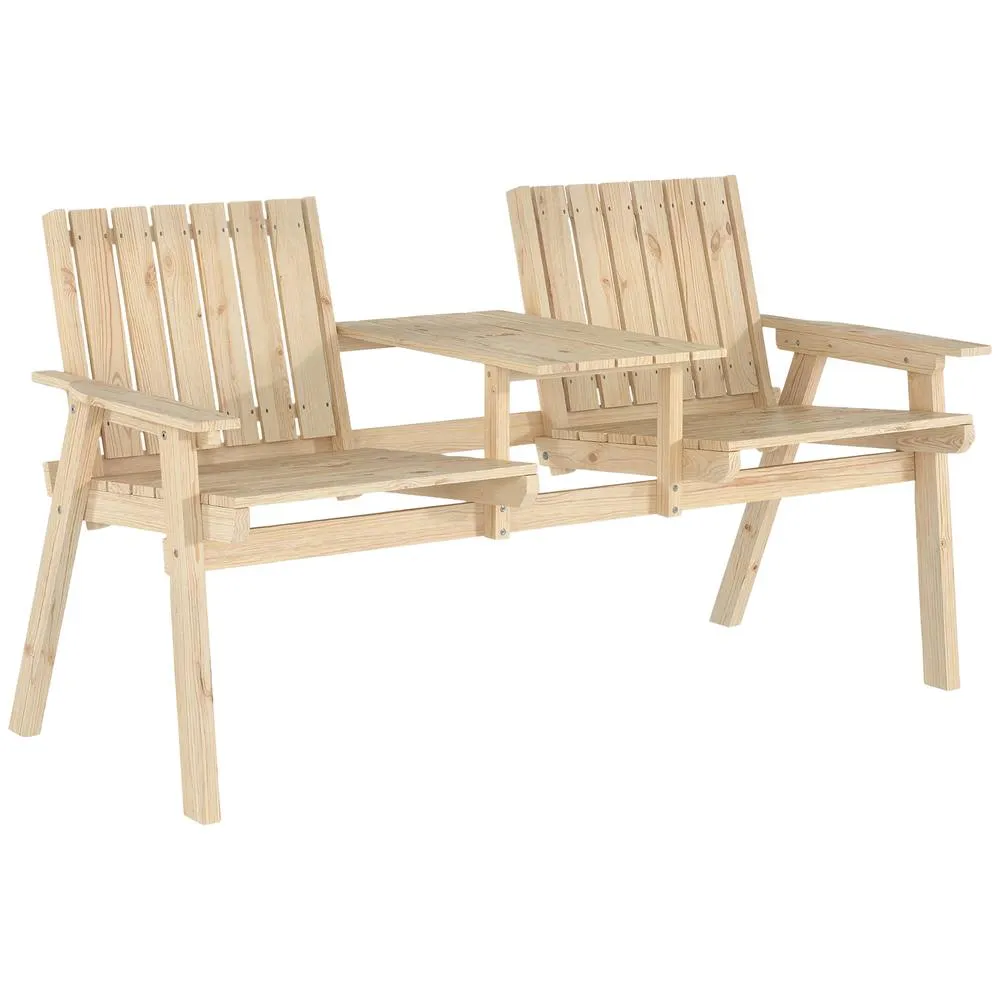 OUTSUNNY Wooden Garden Loveseat with Parasol Hole, Natural Wood Finish 2