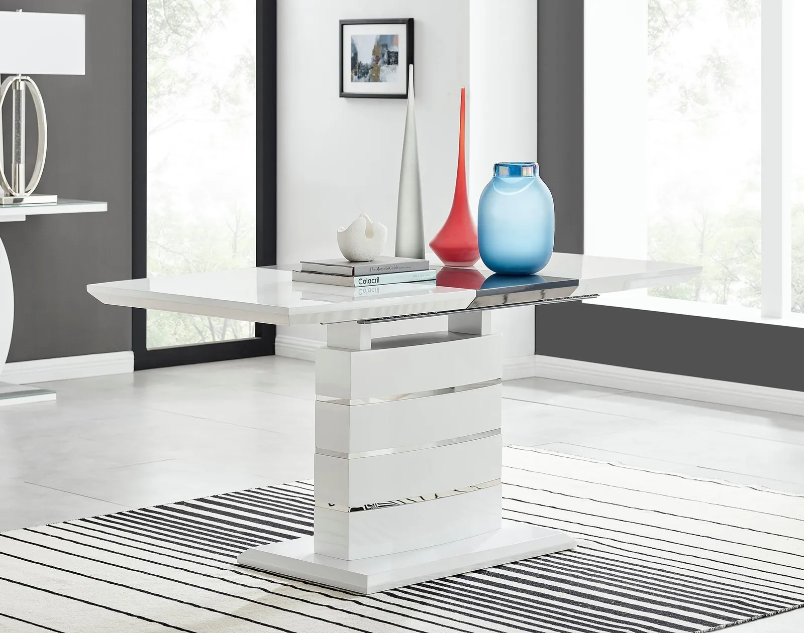 FurnitureboxUK Renato 120cm 4 / 6 Seat Modern High Gloss Extending Dining Table in White 4