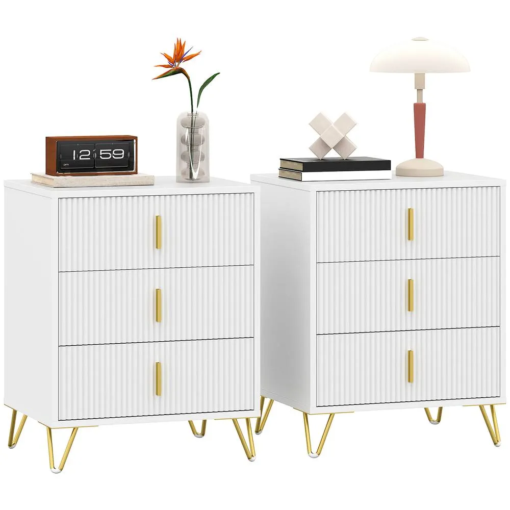 HOMCOM 3 Drawer Dresser Set of 2, Chest of Drawers Storage Cabinet, White 2