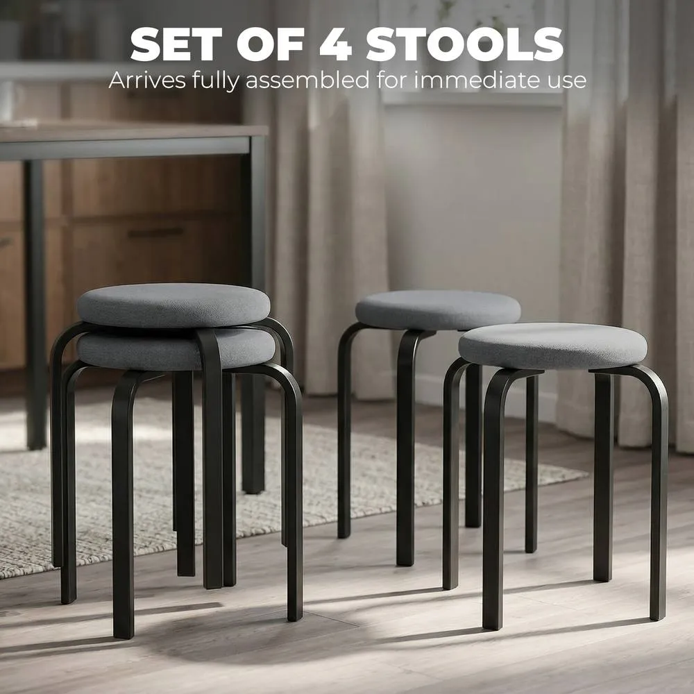 HOMCOM Stackable Stools Modern Cushioned Set of 4 Dark Grey 4