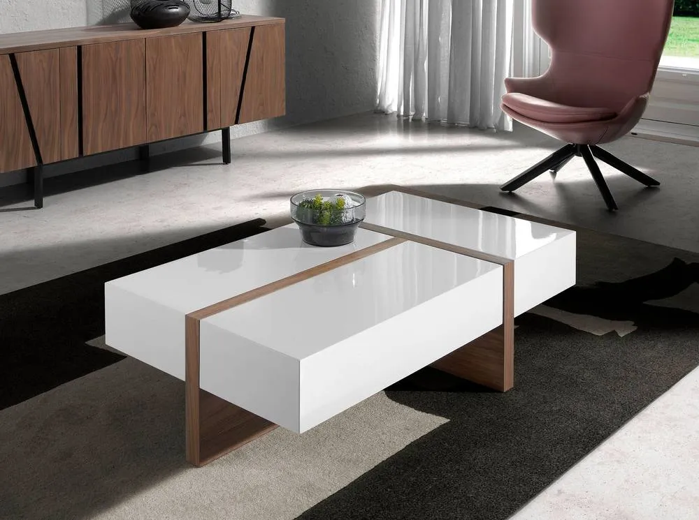 Angel Cerda White & Walnut Rectangular Coffee Table 120x70x35 cm in Brown 4