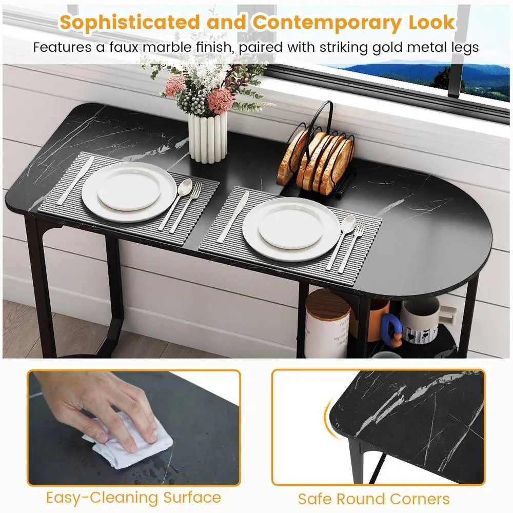 Costway Table & 2 Bar Stools Set Table w/ 2 Shelves Stools Kitchen Bar Unit in Black 6