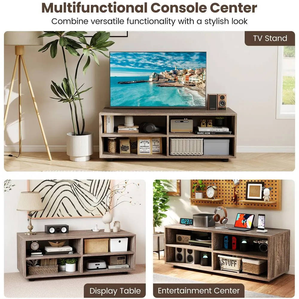 Costway Home TV Stand 5 Positions Adjustable Shelves 4 Cubbies in Grey 6