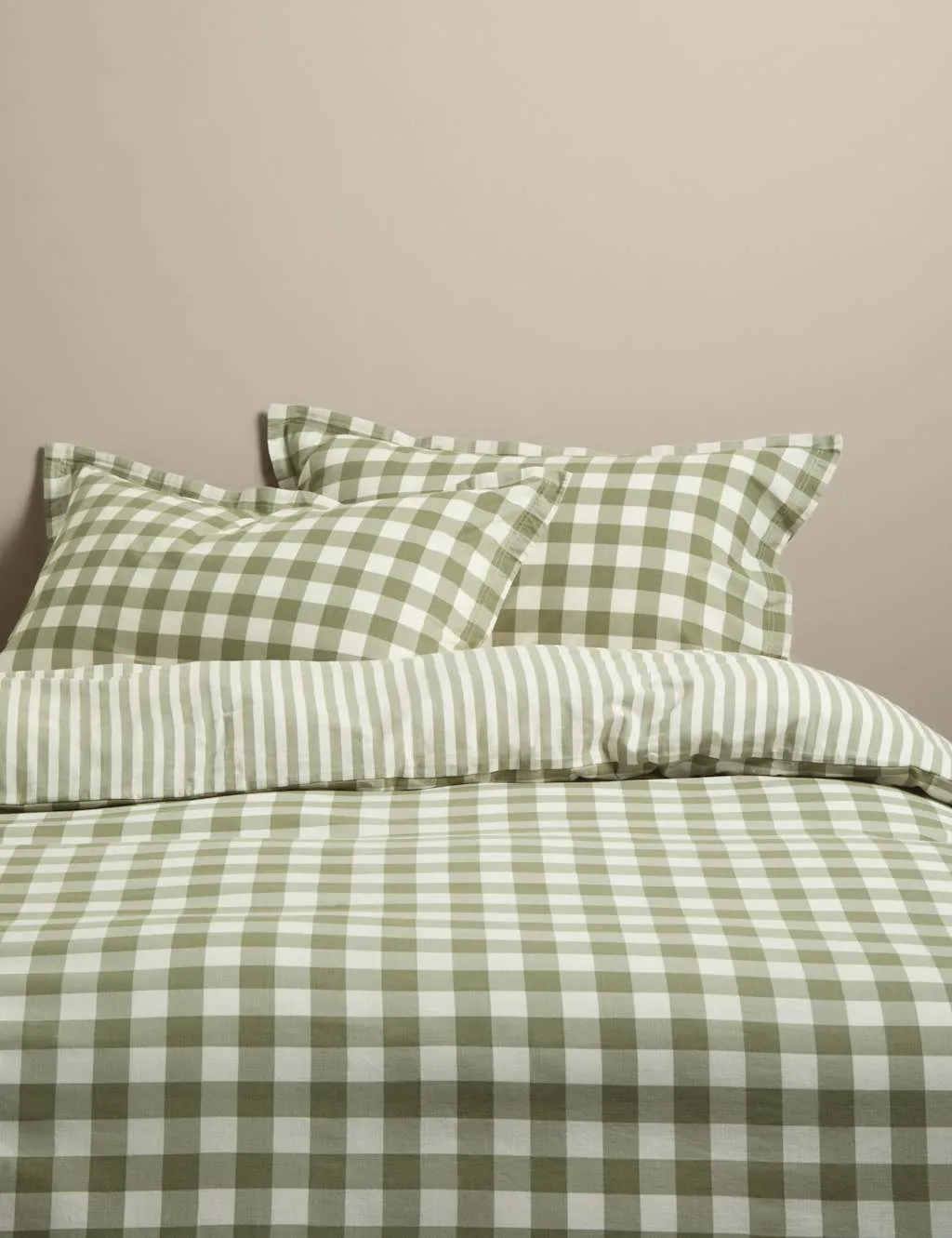 M&S Pure Cotton Gingham Bedding Set Green Mix