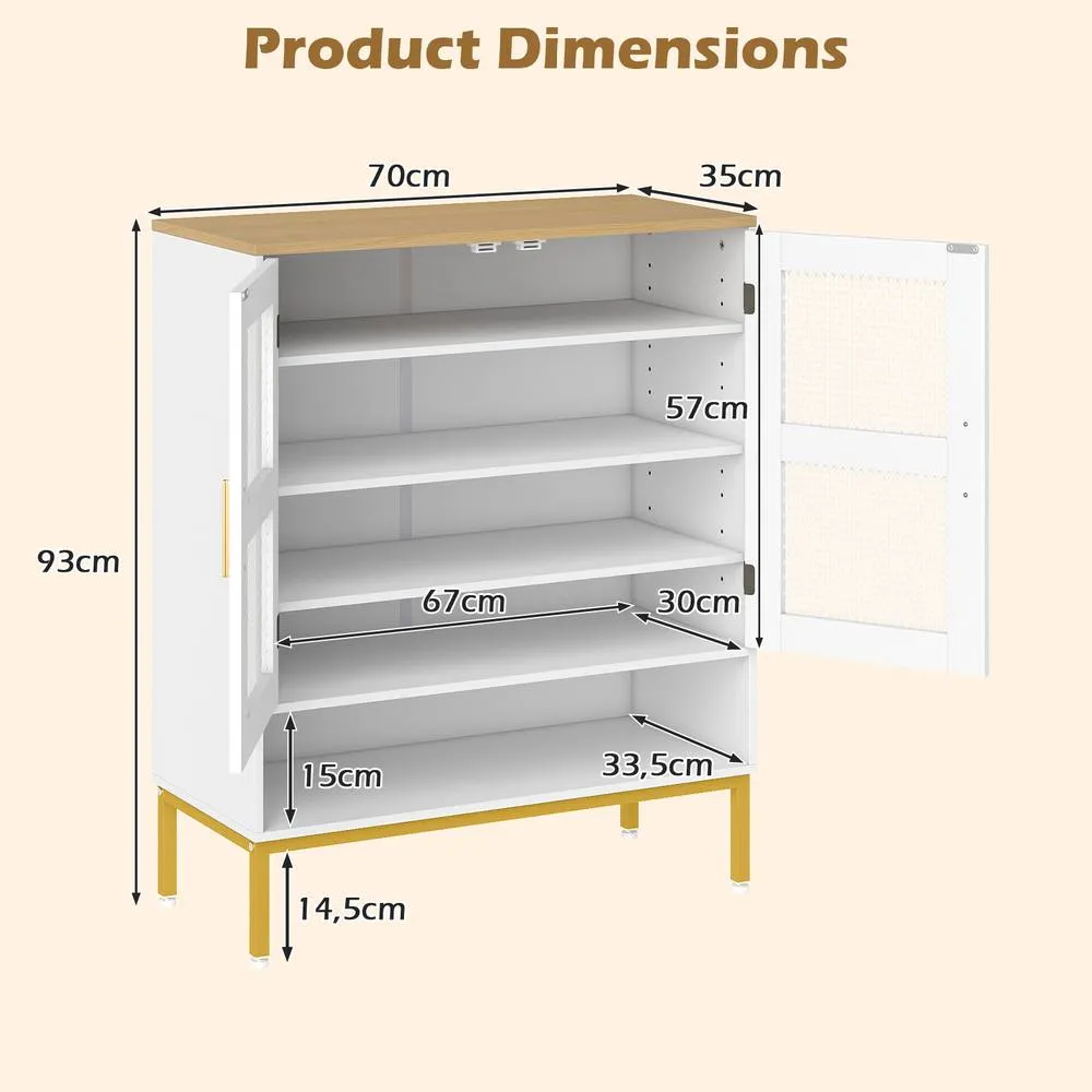 Costway Wooden 5-Tier Shoe Cabinet Modern Shoe Storage Organizer w/Glass Doors in White 2