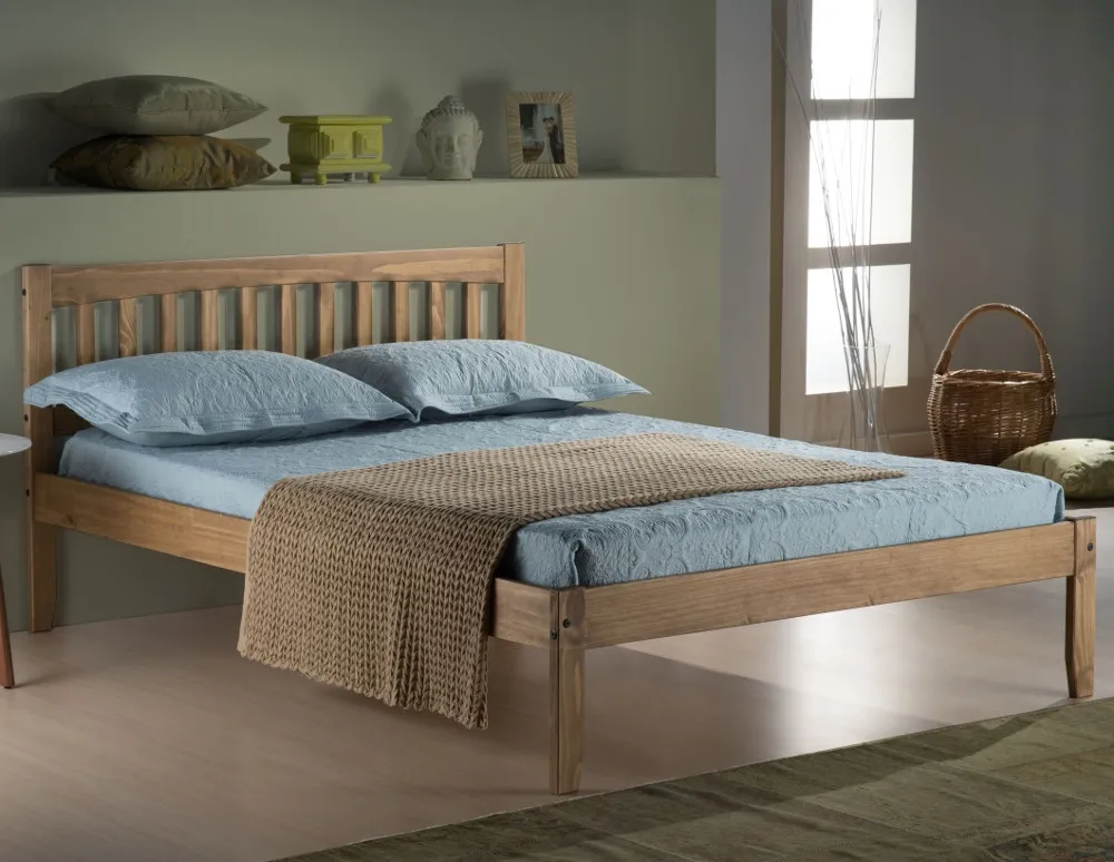 Porto Waxed Rustic Pine Finish Wooden Bed Frame - 4ft6 Double