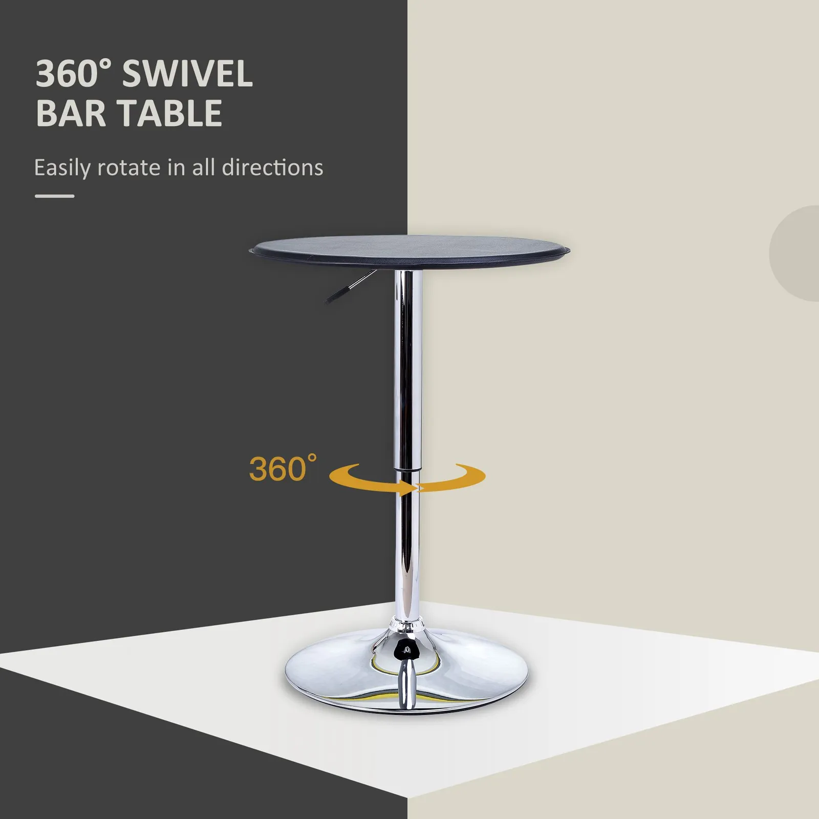 HOMCOM Adjustable Round Bistro Bar Table PU Leather Top Steel Base Bistro in Black 6