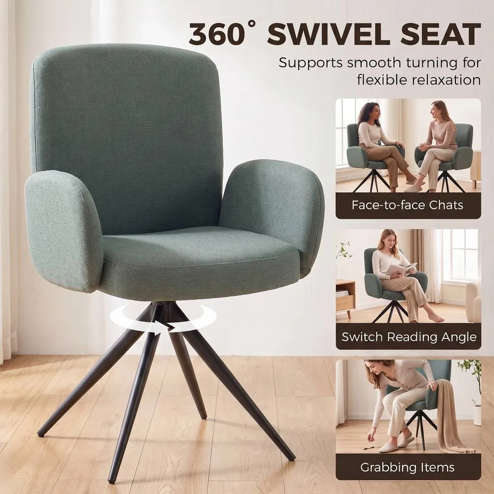 HOMCOM Swivel Accent Chair with Curved Backrest, Upholstered, Light Green 4