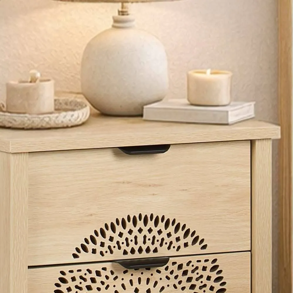 Birlea Pair of Flora 3 Drawer Bedside Cabinet Chest Table Light Oak in Beige 4