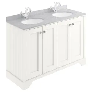 Bayswater Victrion Pointing White Traditional Freestanding Vanity Unit & Grey Marble Top Basin - 1200mm