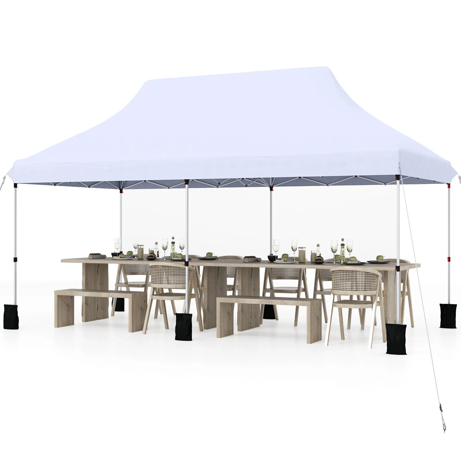Costway 3 x 6M Pop-up Canopy Tent Height Adjustable Gazebo w/ Carry Bag in White 2