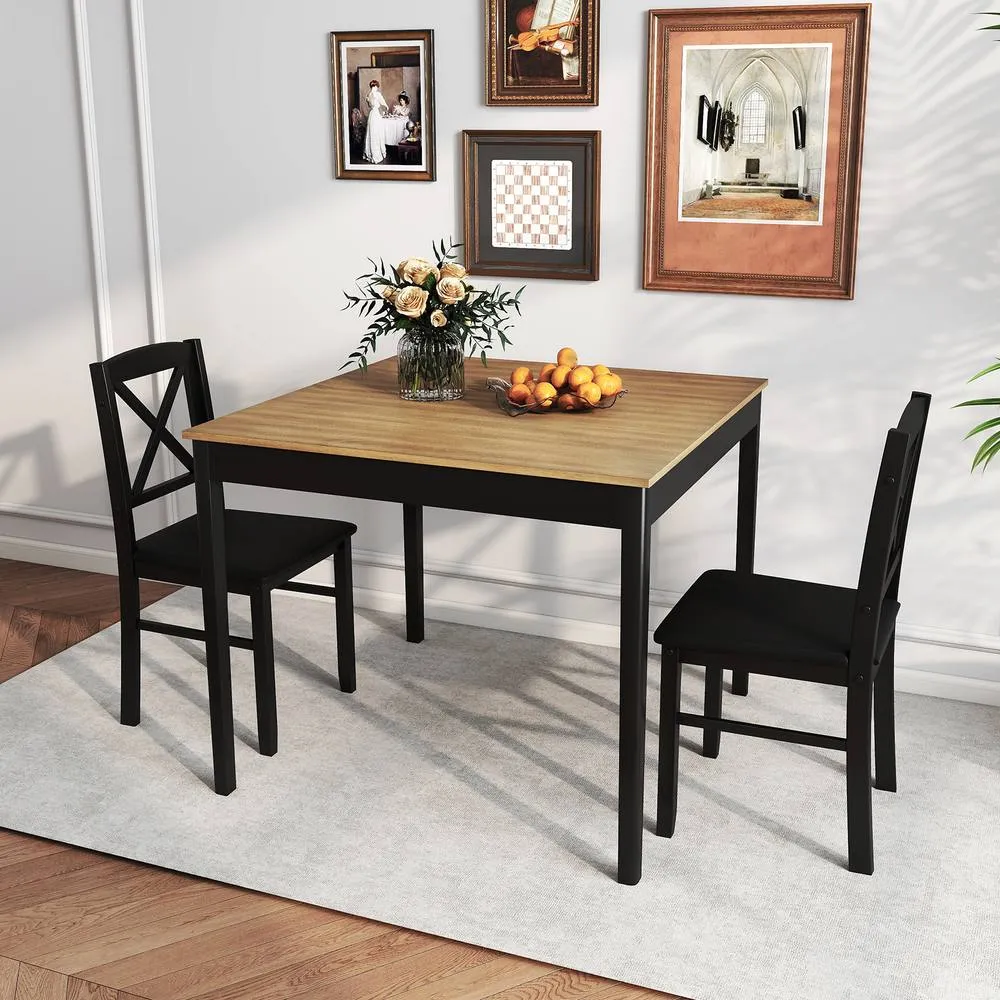 Costway 3PCS Dining Table & Chairs Set Kitchen Table w/2 Upholstered Chairs in Brown 5