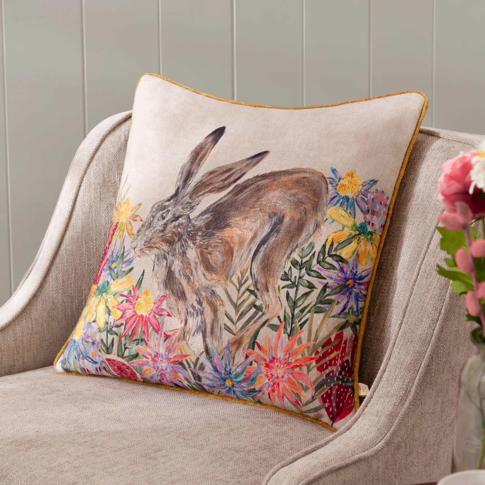 Wylder Country Wilds Blossom Hare Printed Cushion