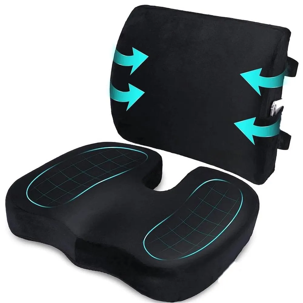 Nordara Lumbar Back Support Cushion Car Seat Chair Pillow Memory Foam in Black