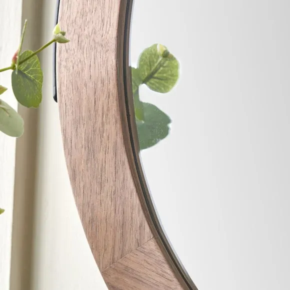 Vermont Light Walnut Wood Veneer Round Wall Mirror 2