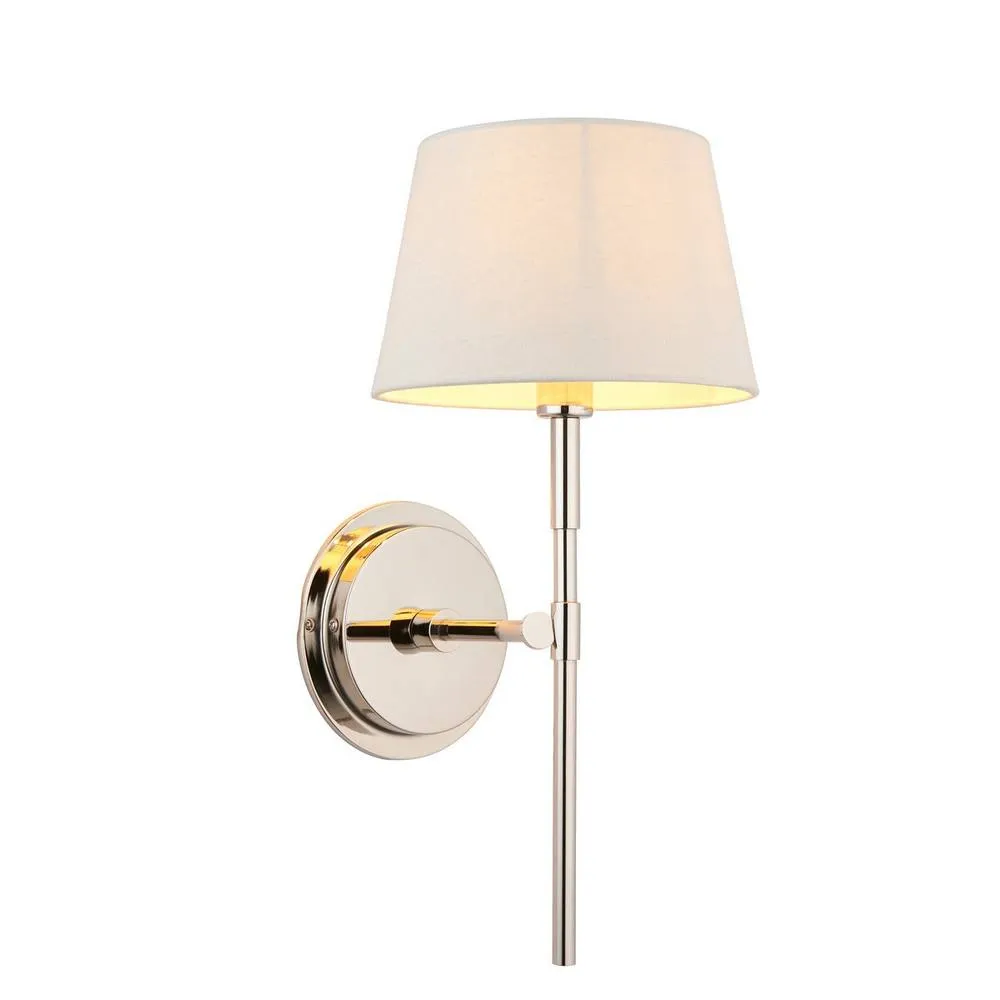 Endon Collection Rennes & Cici Wall Lamp With Shade Bright Nickel Plate & Ivory Linen Mix Fabric, Grey