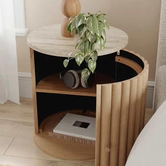 Lucin Travertine Effect Bedside Table 2