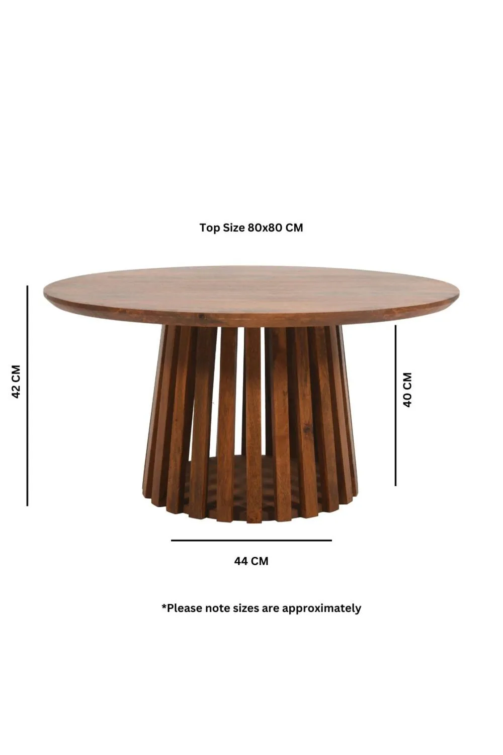 IH Design Tackley Mango Wood Round Coffee Table with Slatted Base in Brown 6
