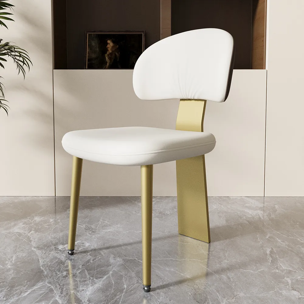 White Upholstered Dining Chair 8-Pieces Modern Armless Side Chair Curved Back
