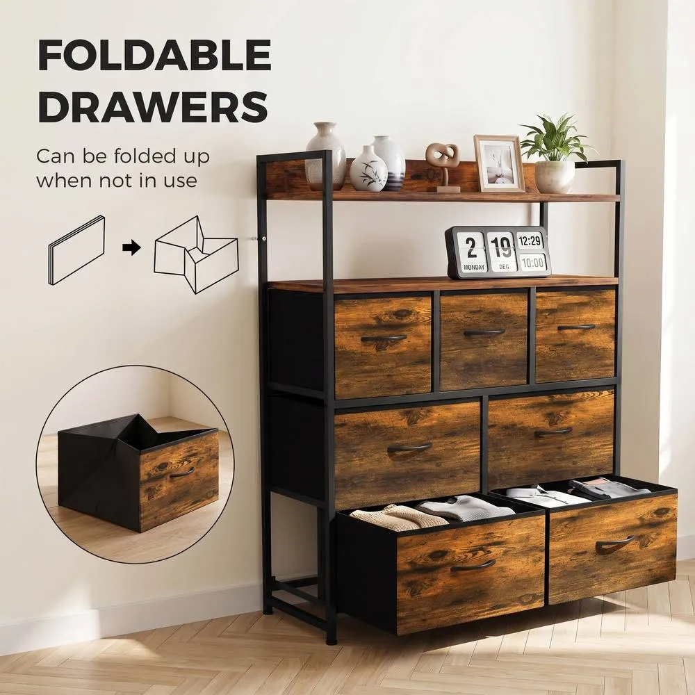 HOMCOM Chest of Drawers, Bedroom Fabric Dresser, Rustic Brown 6