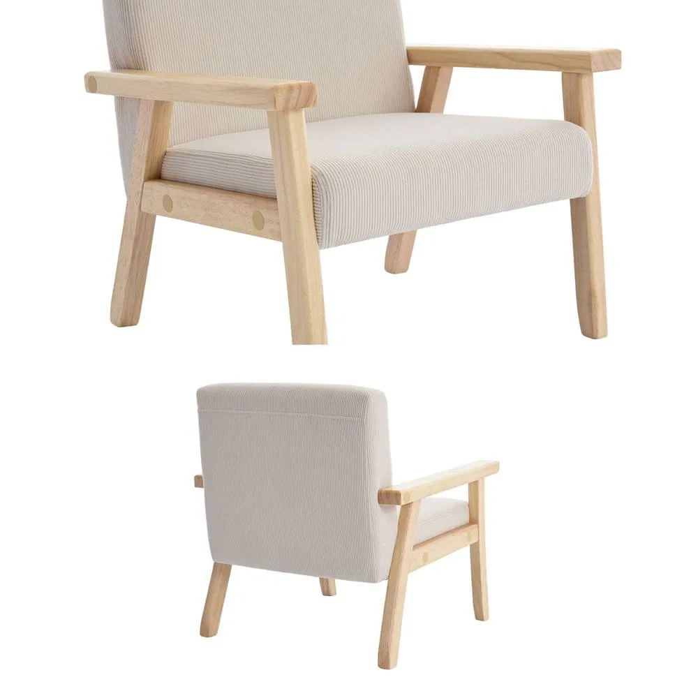 sweeek Children's scandi-style armchair, corduroy & rubberwood in Cream 6