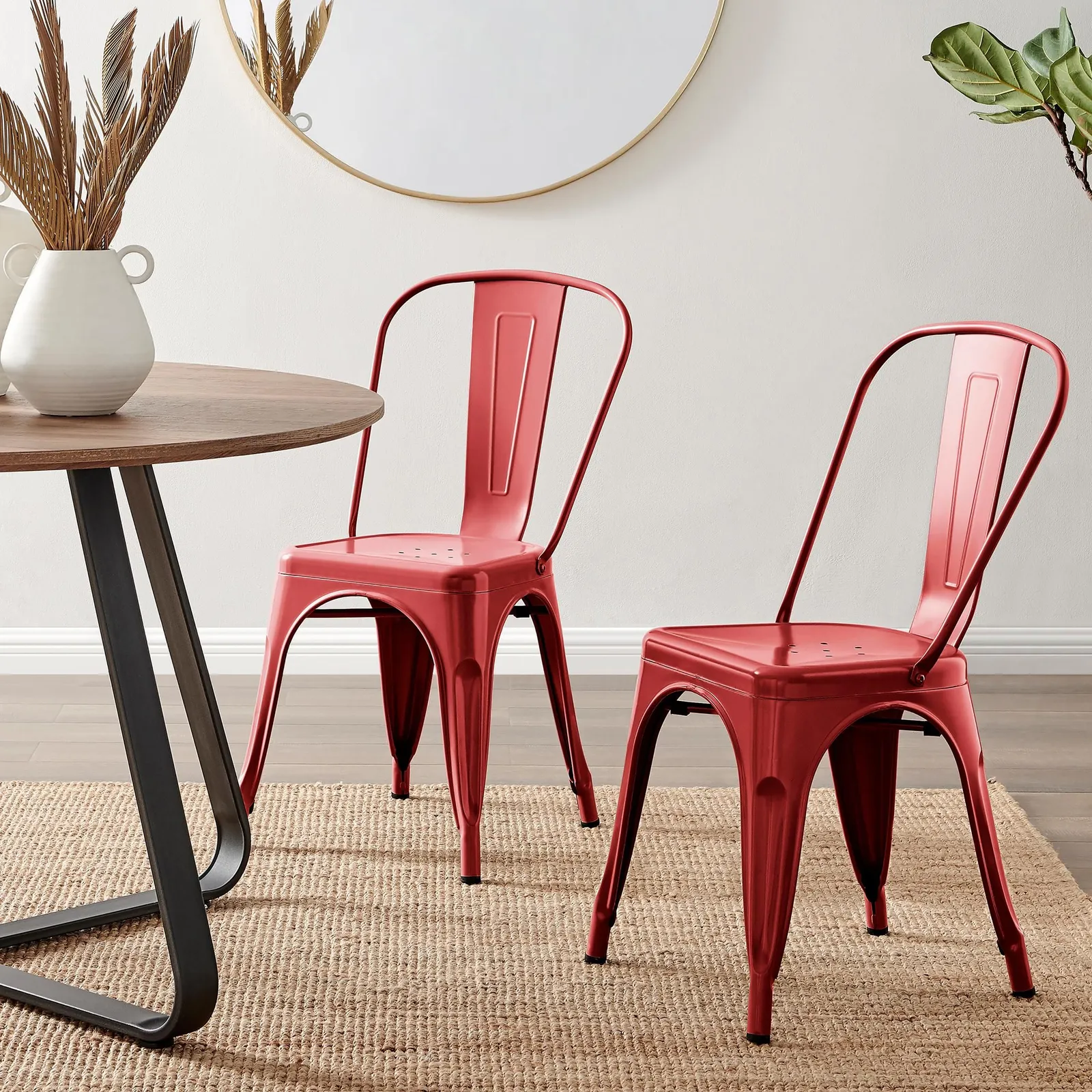 FurnitureboxUK Set of 2 Colton Industrial Steel Stackable Tolix Style Dining Chairs in Red