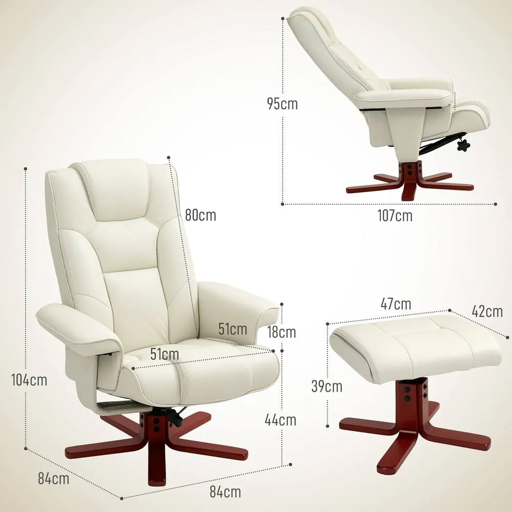 HOMCOM Reclining Armchair with Footstool & Adjustable Backrest, Cream 3