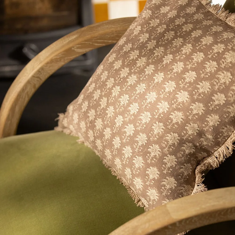 Natural Patterned Fringed Cushion, Square, Neutral Polyester | Barker & Stonehouse 2
