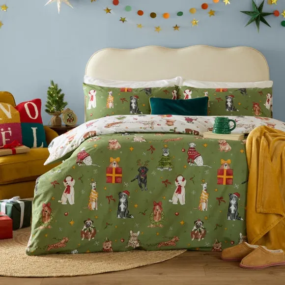 Furn. Christmas Pawty Brushed Polycotton Duvet Cover & Pillowcase Set 1