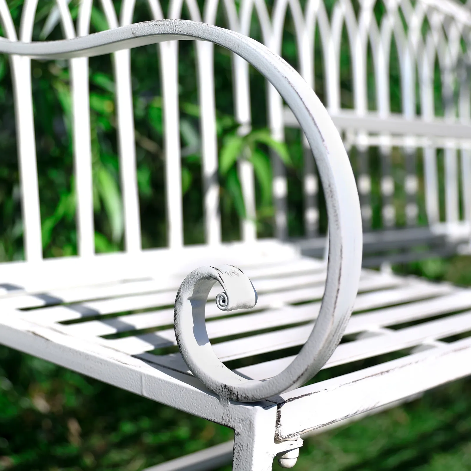 Dibor Vintage Large Cream Arched Outdoor Garden Furniture Companion Seat Garden Bench with Free Set of 2 Blue Box Cushions 4