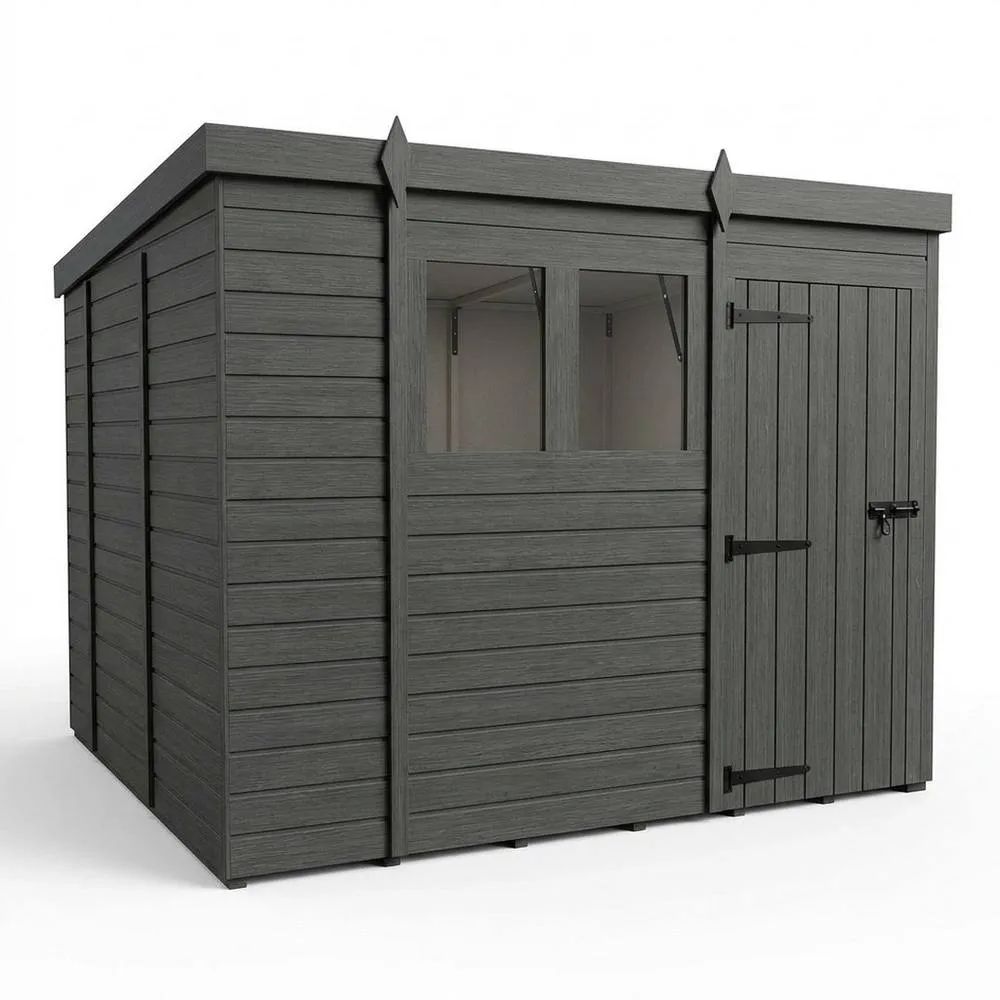 Buttercup Farm 9ft x 10ft Composite Pent Garden Shed Single Door With Windows - Grey