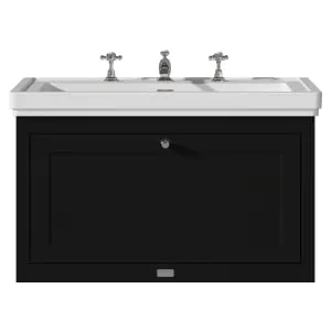 Bayswater Hartleigh Matt Black Traditional Wall Hung Vanity Unit & 3 Tap Hole Traditional Recessed Basin - 800mm