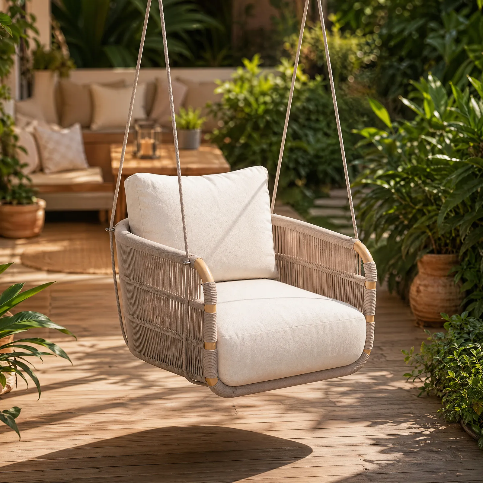 Costra Aluminum and Handwoven Rope Garden Hanging Swing Chair Single Seater