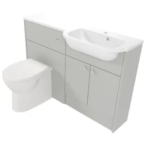 Deccado Benham Whisper Grey Right Hand 1200mm Slimline Fitted Vanity & Toilet Pan Unit Combination with Right Hand Basin