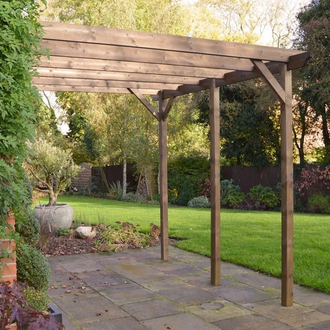 Rutland County Garden Furniture Ltd Wall Mounted Garden Pergola 3 Posts, Wood, L240 x W720 x H270cm, Brown 5
