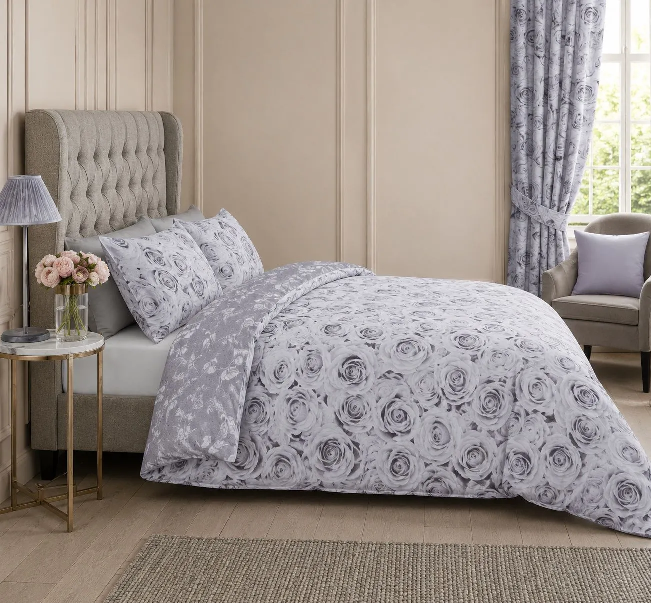 Smart Living Printed Polycotton Bellerose Duvet Cover With Pillowcases in Grey 2