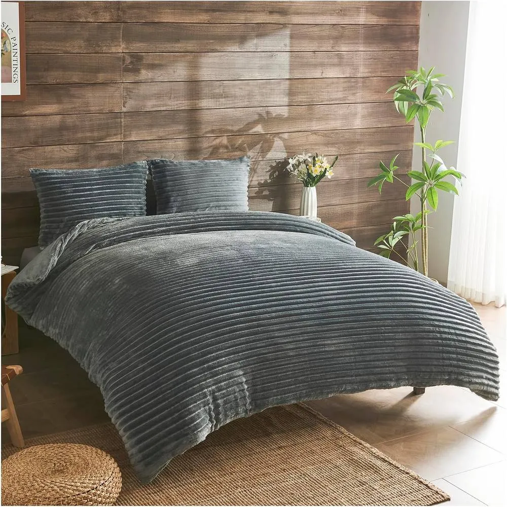 GAVENO CAVAILIA Osum Ribbed Duvet Cover Set in Charcoal 3