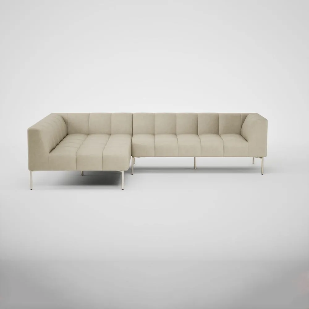 Heal's Quadro Left Hand Facing Chaise Sofa Leather Grain Storm 006 Stainless Steel Feet 2