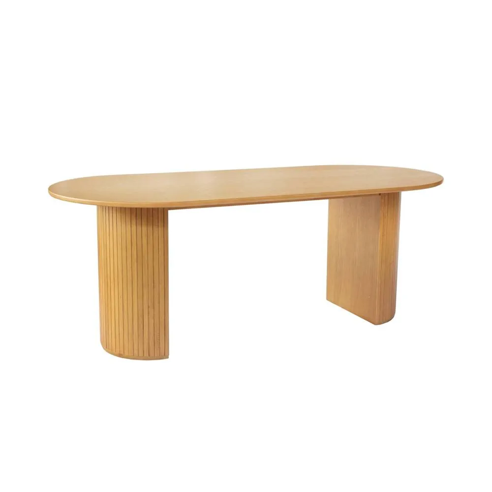 sweeek Oval dining table 200cm in rubberwood & oak veneer, seats 6-8 in Beige 2