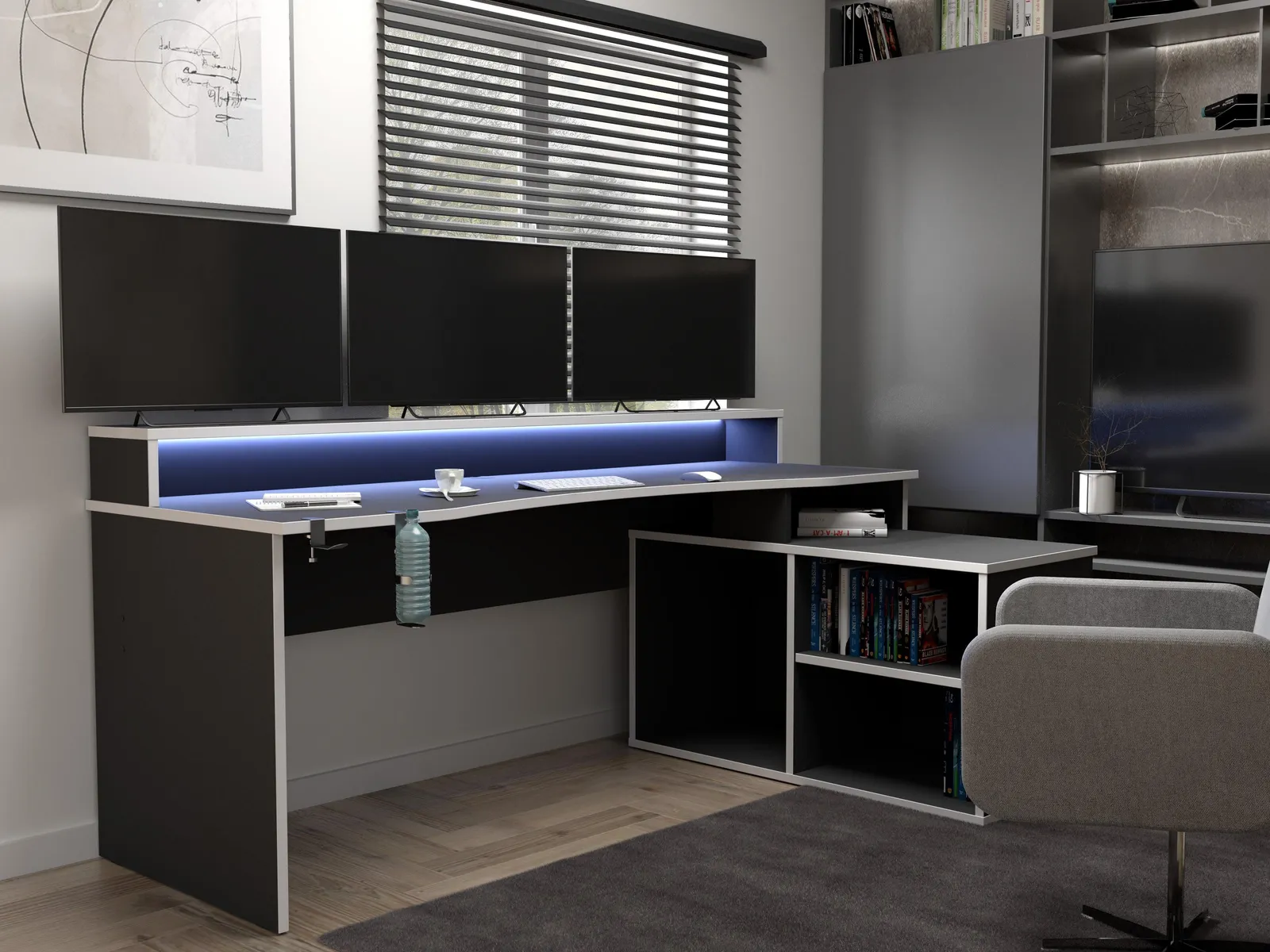 Furniture To Go Loadout Black Storage Gaming Desk 3 Shelves with Colour Changing LED 3